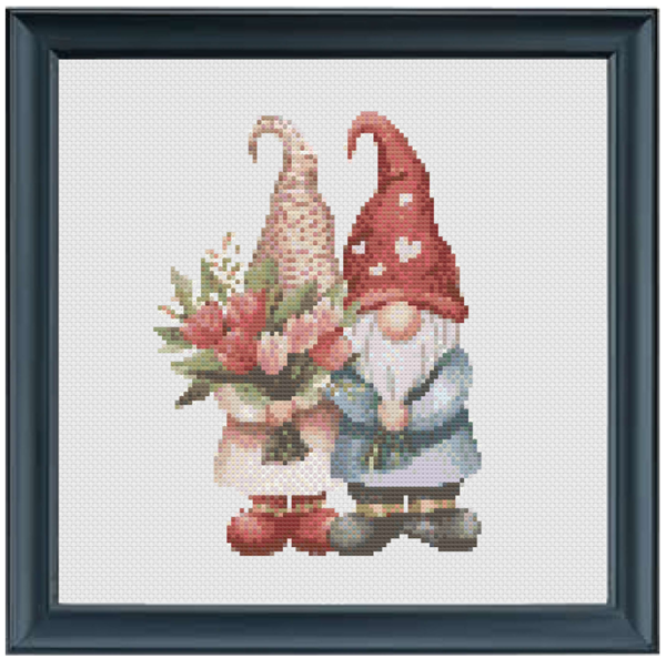 Counted cross stitch - Valentines Gnome - couple - PDF instant download