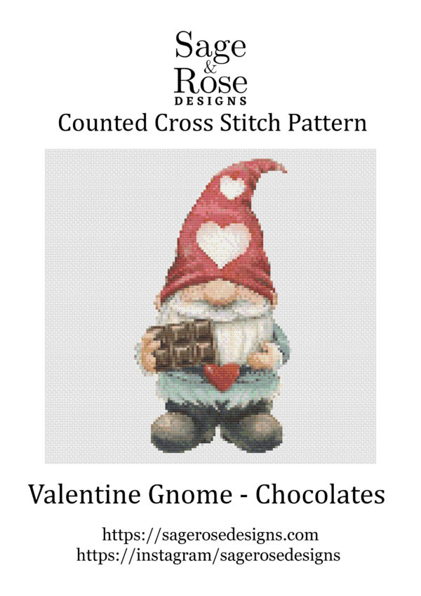 Counted cross stitch - Valentines Gnome - chocolates - PDF instant download - Image 2