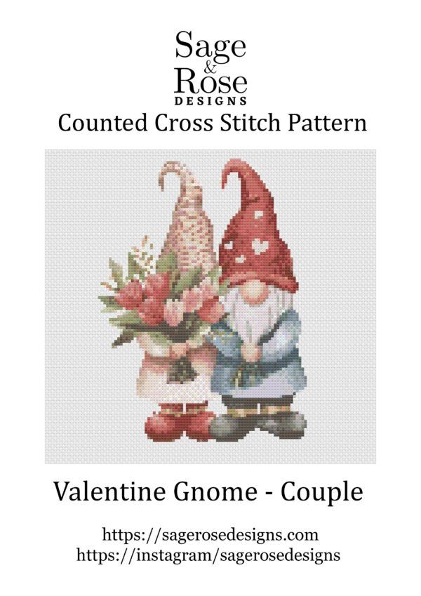 Counted cross stitch - Valentines Gnome - couple - PDF instant download - Image 2