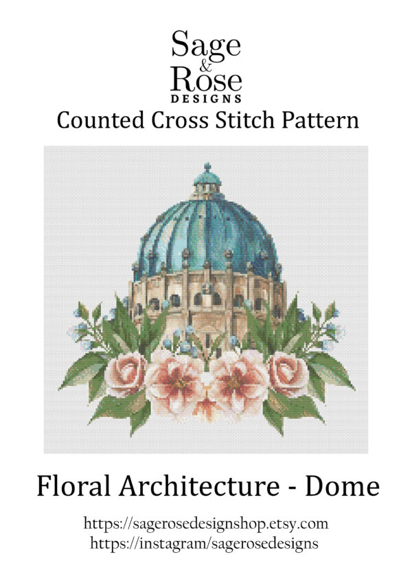 Floral Arcitecture - Blue Dome - PDF Cross Stitch Pattern - Image 3