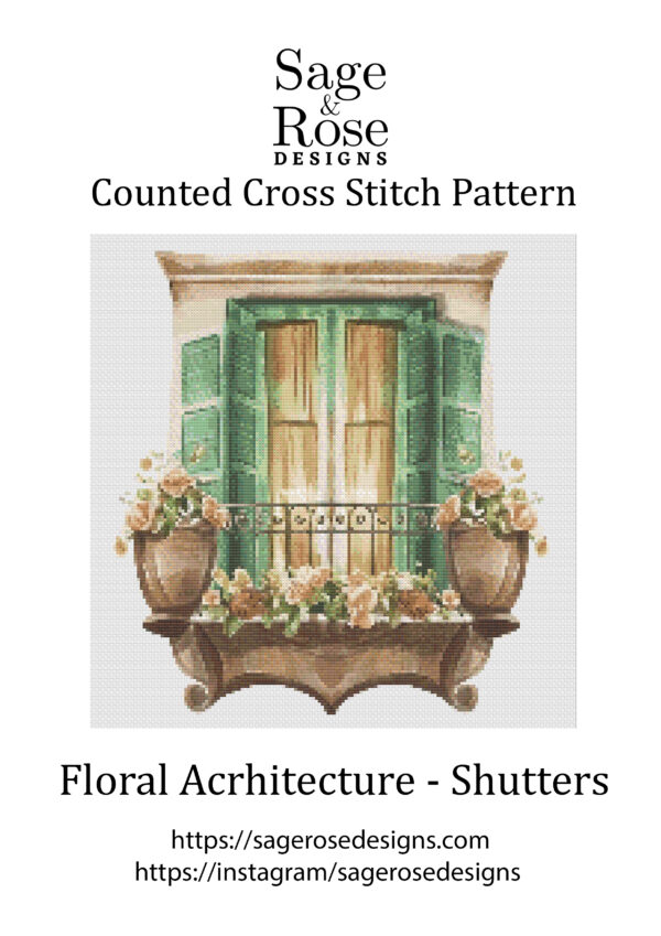 Floral Arcitecture - Green Shutters - PDF Cross Stitch Pattern - Image 2