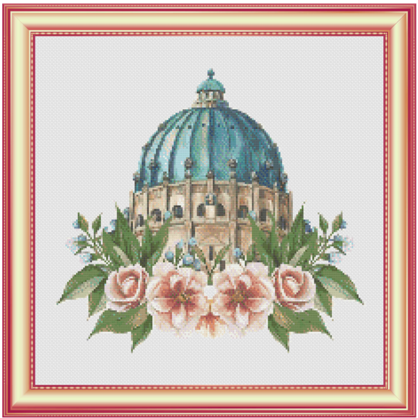 Floral Arcitecture - Blue Dome - PDF Cross Stitch Pattern