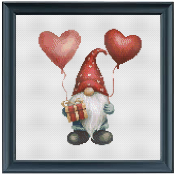 Counted cross stitch - Valentines Gnome - Balloons - PDF instant download