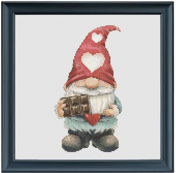 Counted cross stitch - Valentines Gnome - chocolates - PDF instant download